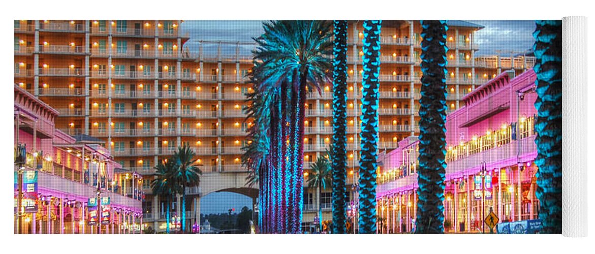 Palm Yoga Mat featuring the photograph Wharf Blue Lighted Trees by Michael Thomas