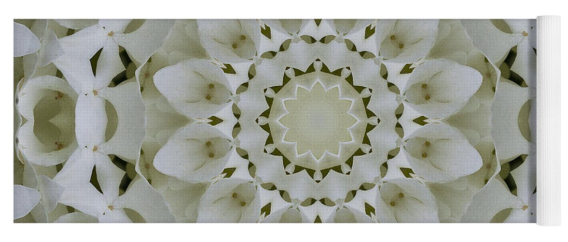 Mandala Yoga Mat featuring the photograph White floral Mandala 4 by Carrie Cranwill