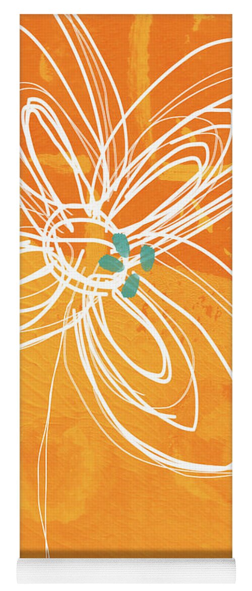 Flower Yoga Mat featuring the painting White Flower on Orange by Linda Woods