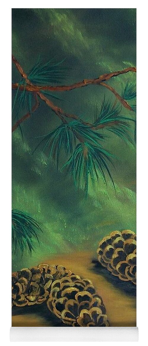 Pine Tree Yoga Mat featuring the painting White Pine and Cones by Sharon Duguay