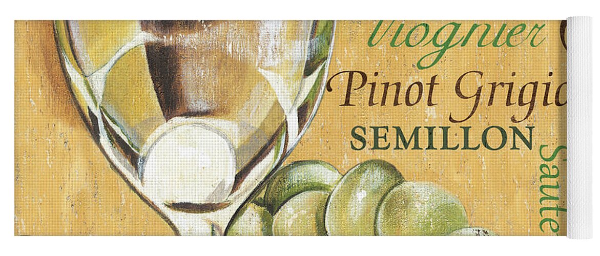 Wine Yoga Mat featuring the painting White Wine Text by Debbie DeWitt