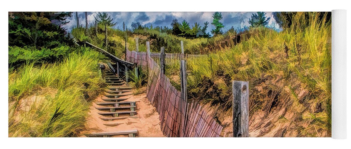 Door County Yoga Mat featuring the painting Whitefish Dunes State Park Stairs by Christopher Arndt