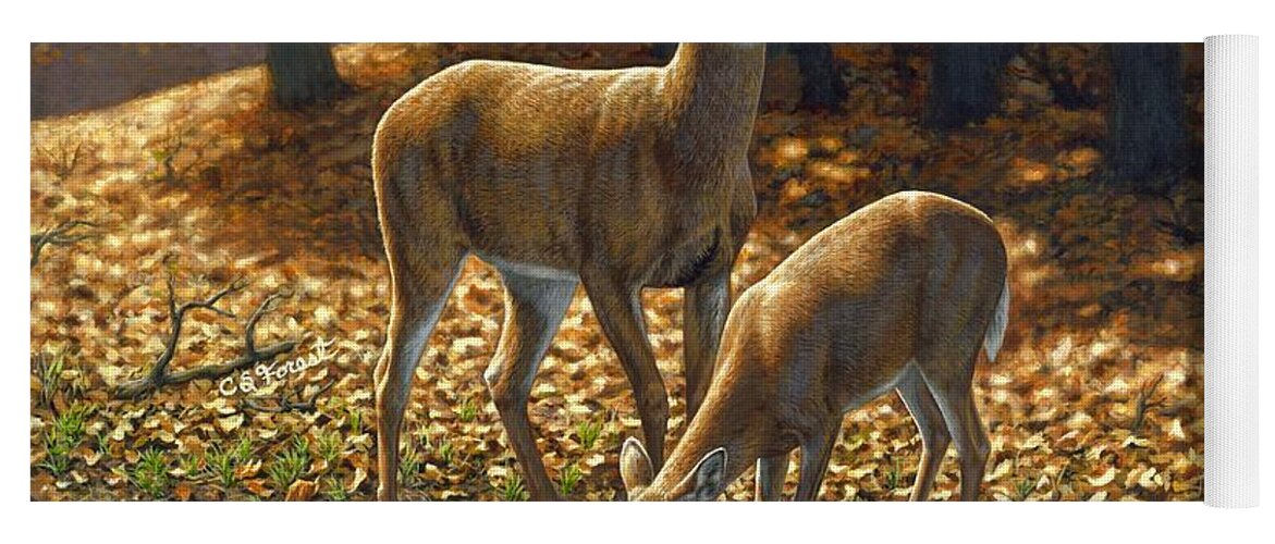 Deer Yoga Mat featuring the painting Whitetail Deer - Autumn Innocence 1 by Crista Forest