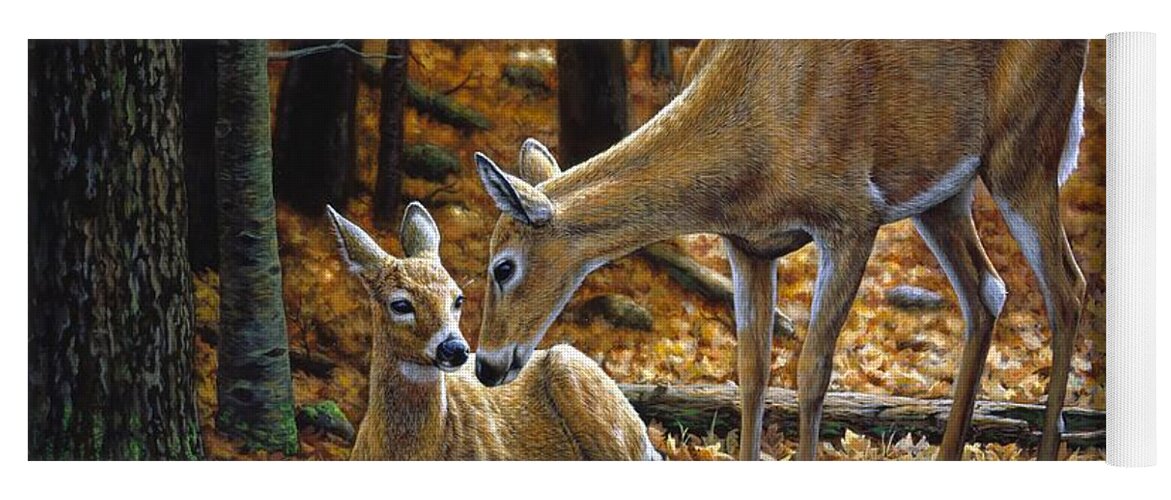 Deer Yoga Mat featuring the painting Whitetail Deer - Autumn Innocence 2 by Crista Forest