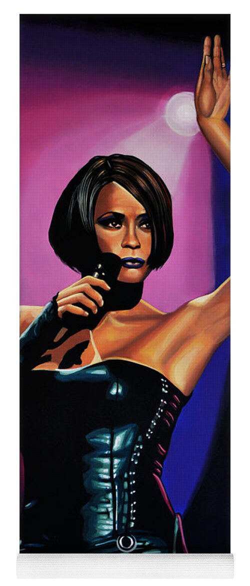 Whitney Houston Yoga Mat featuring the painting Whitney Houston On Stage by Paul Meijering