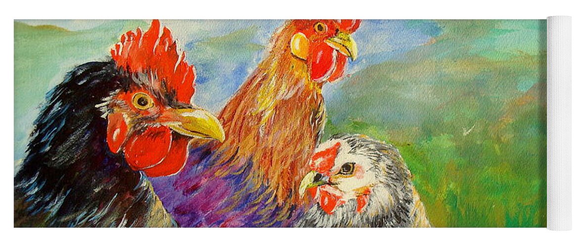 Original Chicken Painting Yoga Mat featuring the painting Whose Egg isThat by Cheryl Nancy Ann Gordon