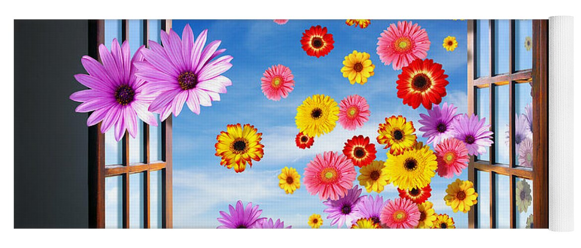 Abstract Yoga Mat featuring the photograph Window of Flowers by Carlos Caetano