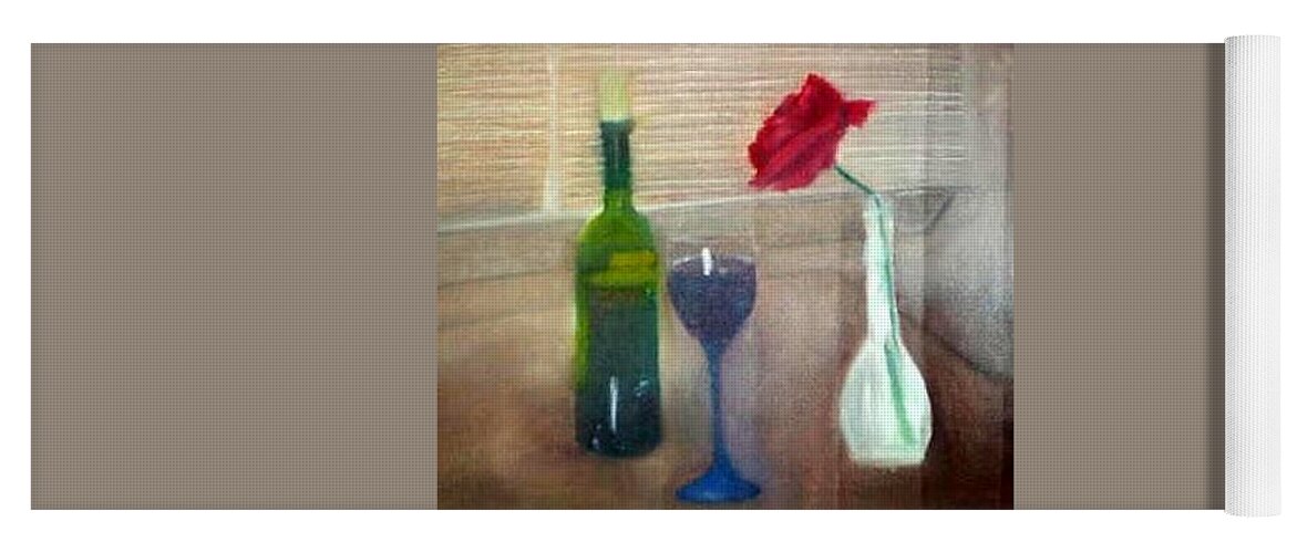 Wine Bottle Yoga Mat featuring the painting Wine and Rose by Sheila Mashaw