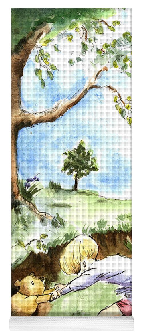 Winnie The Pooh Yoga Mat featuring the painting Helping Hands after E H Shepard by Maria Hunt