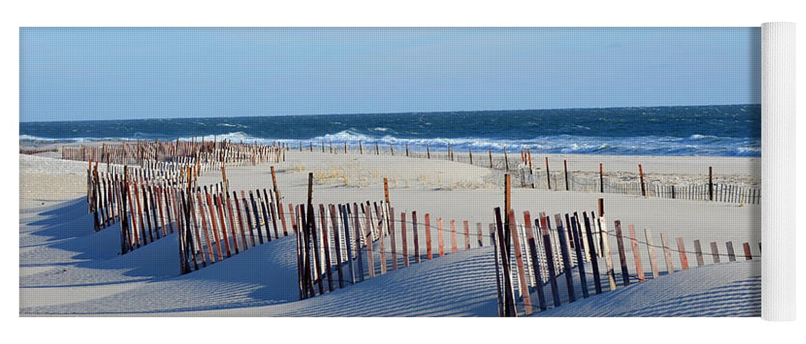 Beach Yoga Mat featuring the photograph Winter Beach Blues by Lynellen Nielsen