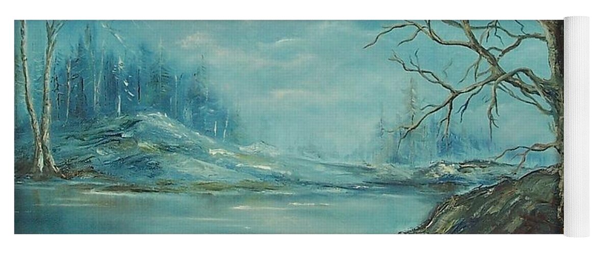Landscape Yoga Mat featuring the painting Winter Blue by Mary Wolf