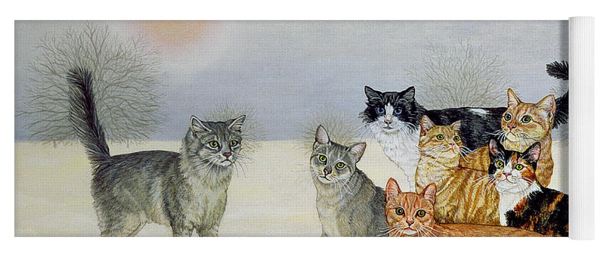 Winter Yoga Mat featuring the painting Winter Cats by Ditz