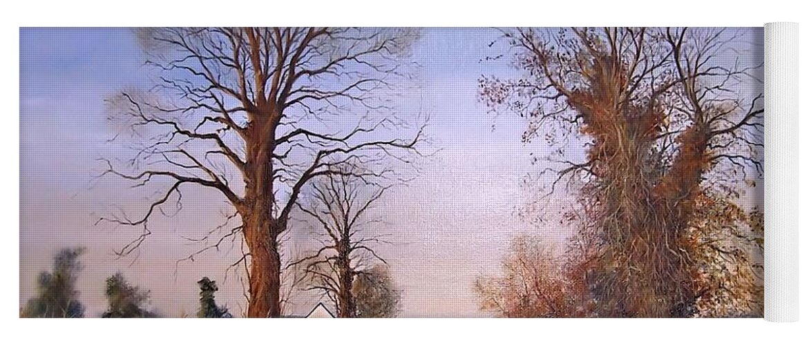 Landscape Yoga Mat featuring the painting Winter morning on Calverton Lane by Barry BLAKE