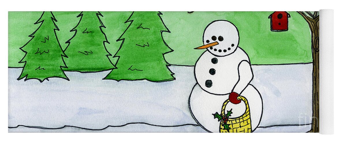 Norma Toons Yoga Mat featuring the painting Winter Snowman by Norma Appleton