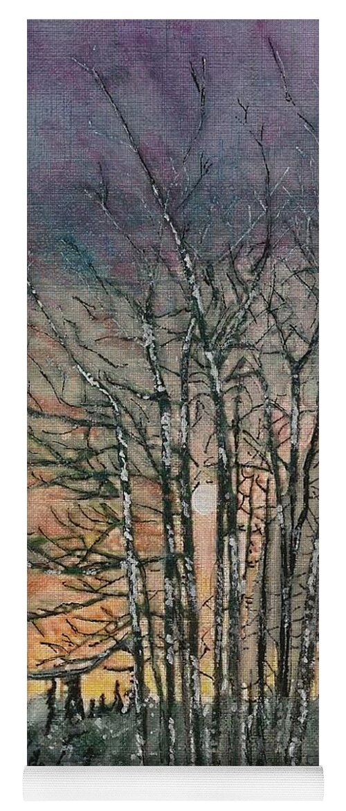 Trees Yoga Mat featuring the painting Winter Sunset by Cara Frafjord