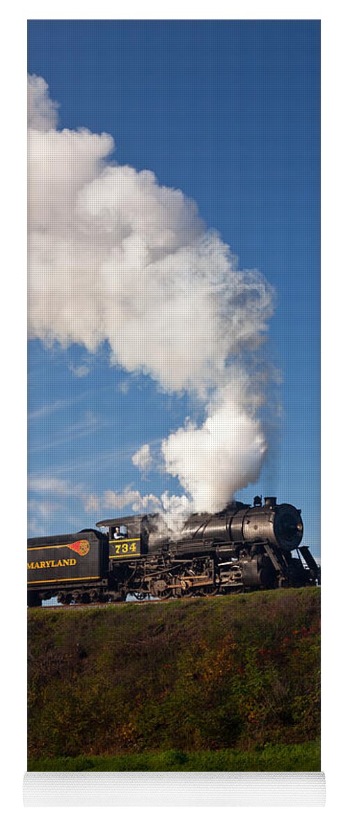 Antique Yoga Mat featuring the photograph WM Steam train powers along railway by Steven Heap