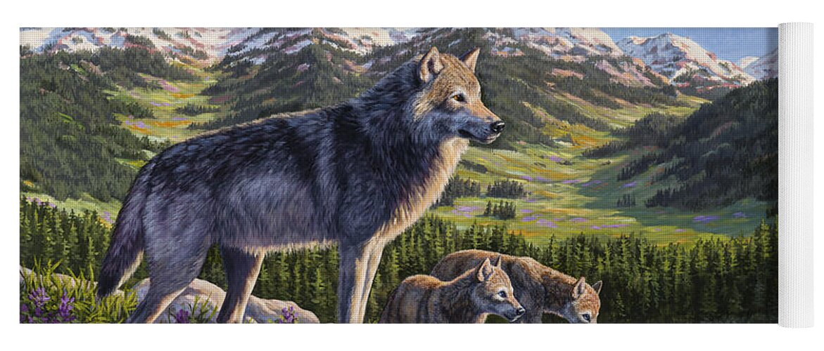 Wolf Yoga Mat featuring the painting Wolf Painting - Passing It On by Crista Forest