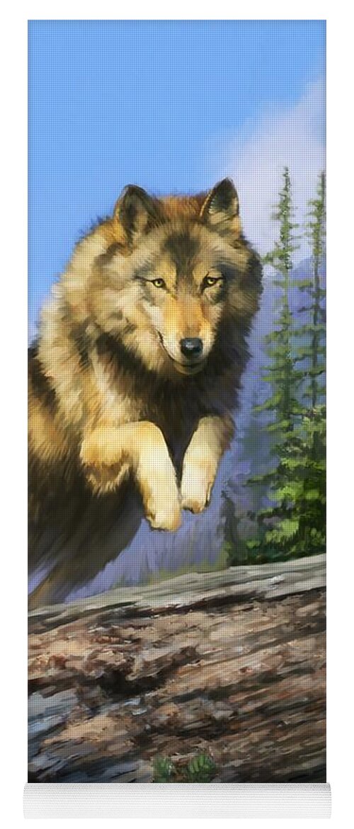 Alaskan Wolf Yoga Mat featuring the painting Wolf Run by Robert Corsetti