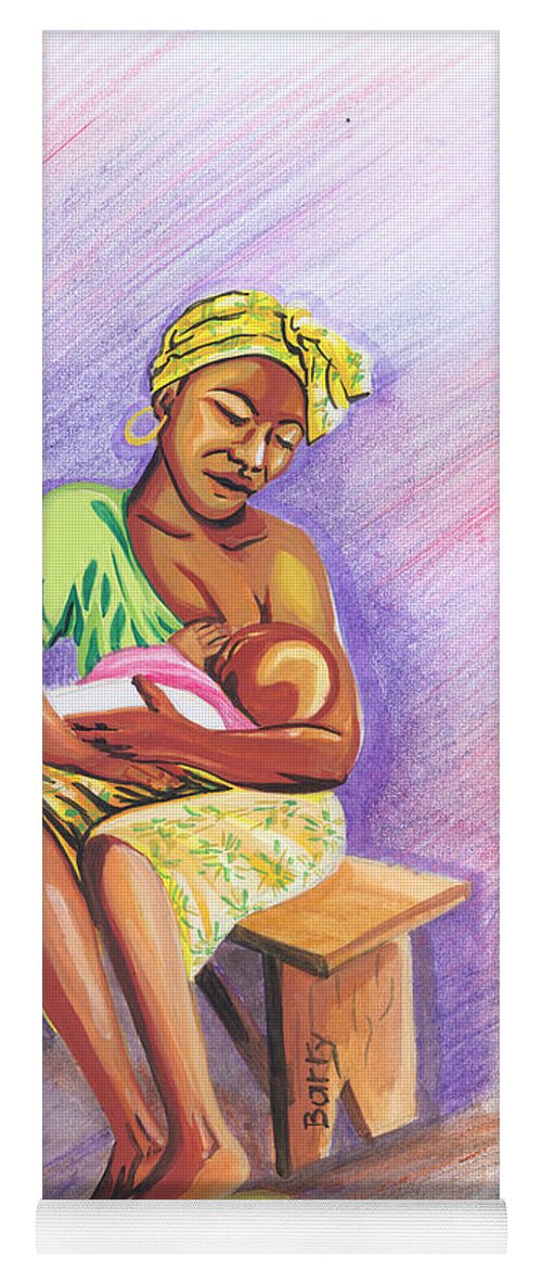 Portraits Yoga Mat featuring the painting Woman Breastfeeding Bay in Rwanda by Emmanuel Baliyanga
