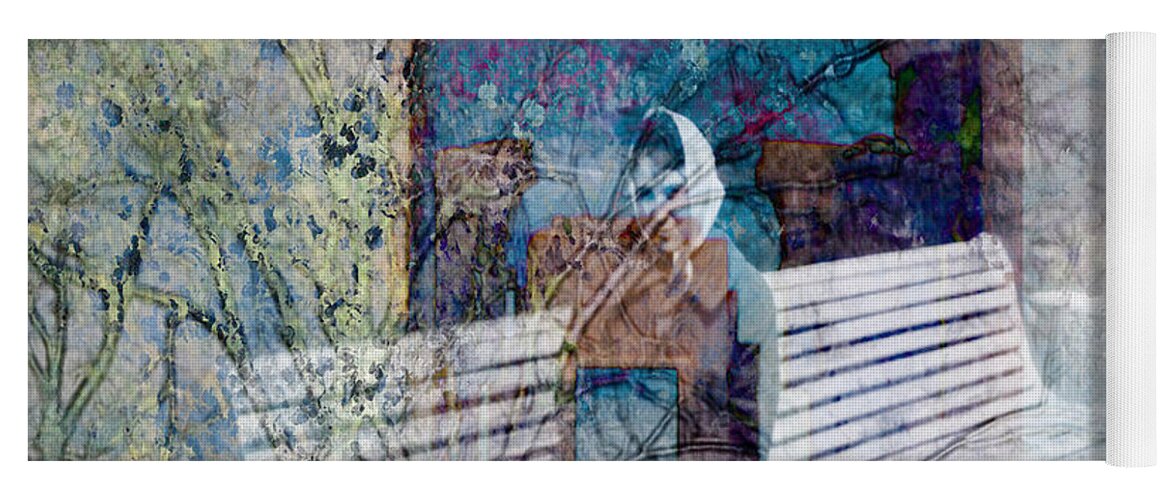 Digital Art Yoga Mat featuring the digital art Woman on a bench by Cathy Anderson