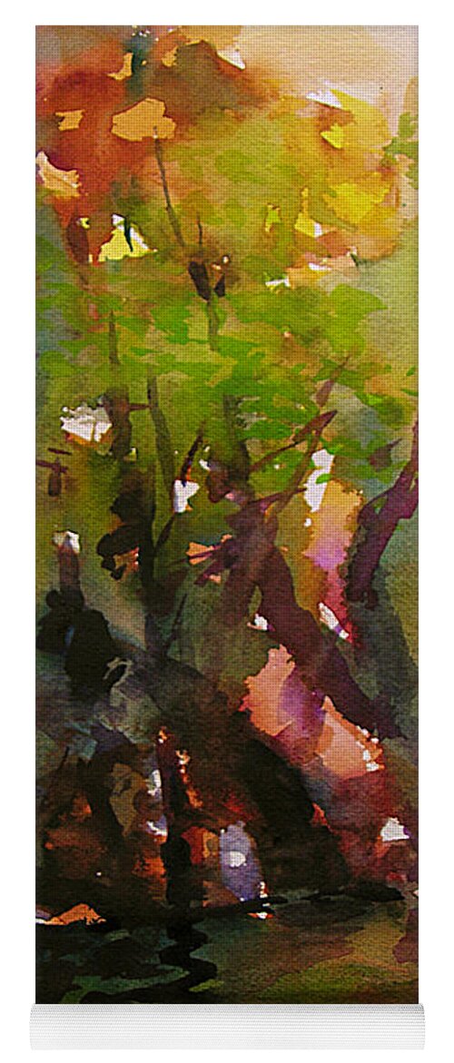 Expressionist Landscape Paintings Yoga Mat featuring the painting Woods And Creek Watercolor by Julianne Felton