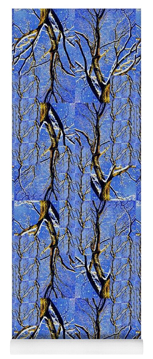Tree Yoga Mat featuring the photograph Woven Tree in Blue and Gold by Jodie Marie Anne Richardson Traugott     aka jm-ART