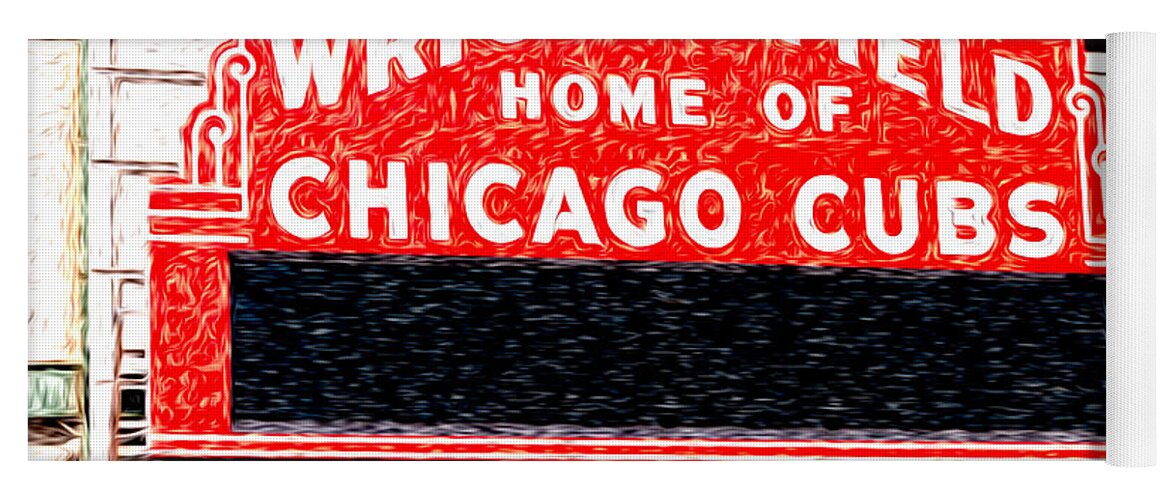 America Yoga Mat featuring the photograph Wrigley Field Chicago Cubs Sign Digital Painting by Paul Velgos