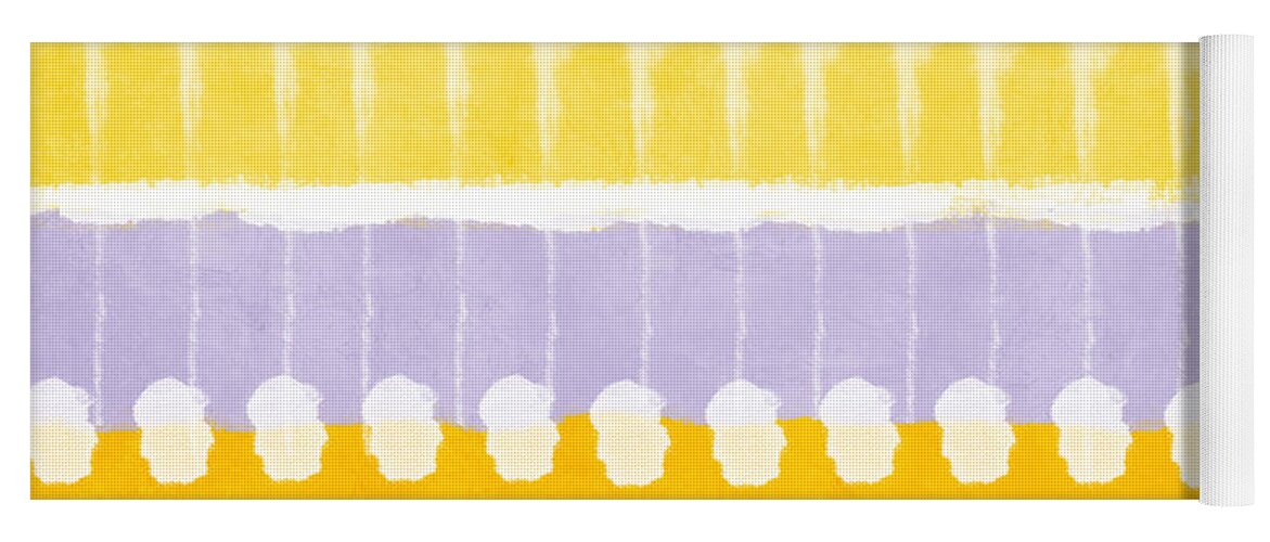 Abstract Yoga Mat featuring the painting Yellow and Grey Tie Dye by Linda Woods