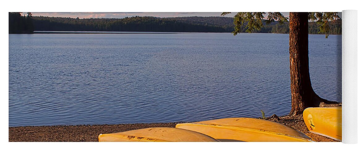 Canoe Yoga Mat featuring the photograph Yellow Canoes in Late Afternoon by Barbara McMahon