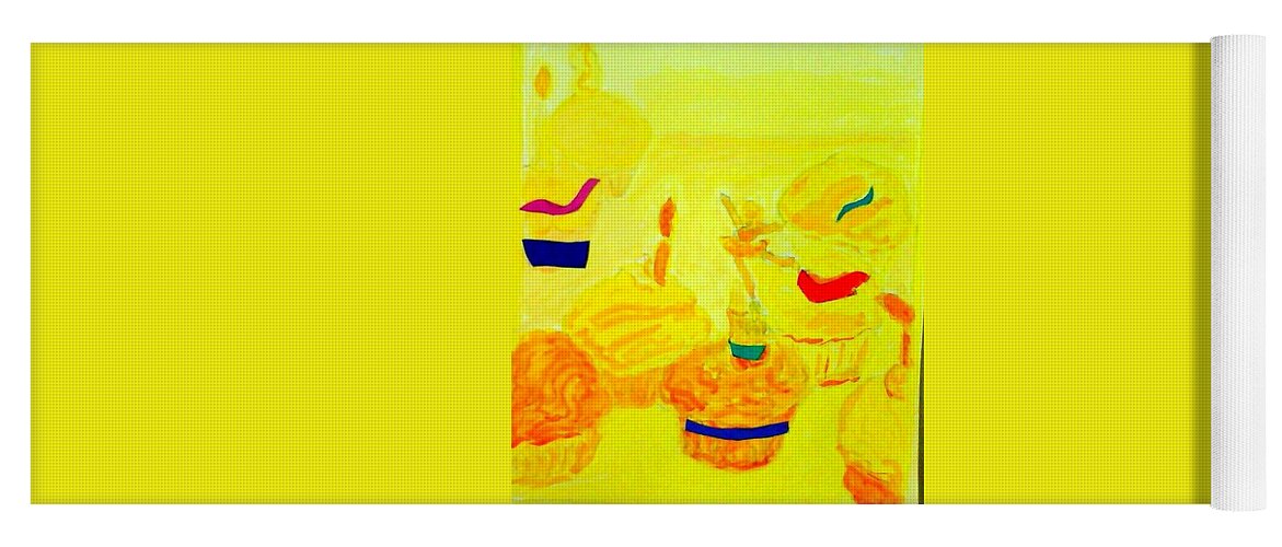 Yellow Cupcakes Yoga Mat featuring the painting Yellow Cupcakes by Suzanne Berthier
