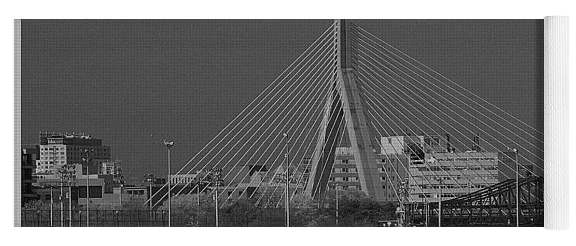 Structures Yoga Mat featuring the photograph Zakim Bridge in BW by Caroline Stella