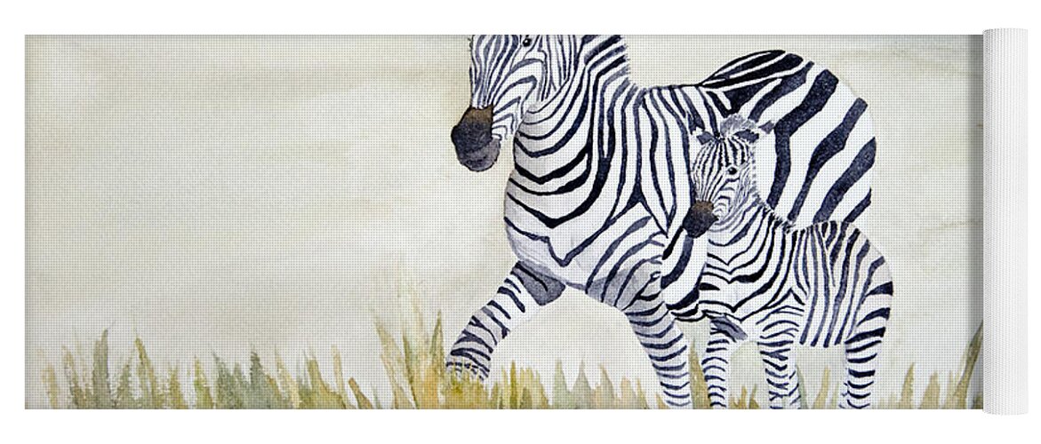 Zebra Yoga Mat featuring the painting Zebra Family by Laurel Best