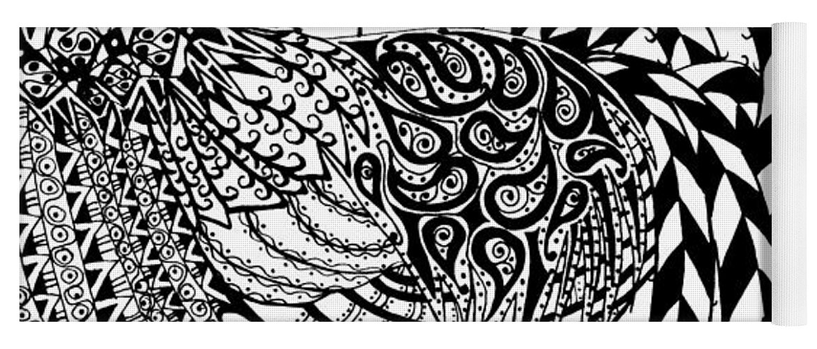 Rooster Yoga Mat featuring the drawing Zentangle Rooster by Jani Freimann
