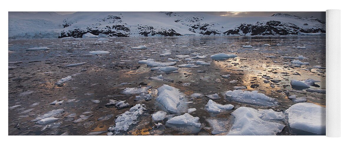 00451401 Yoga Mat featuring the photograph Brash Ice At Sunset Cierva Cove #1 by Colin Monteath