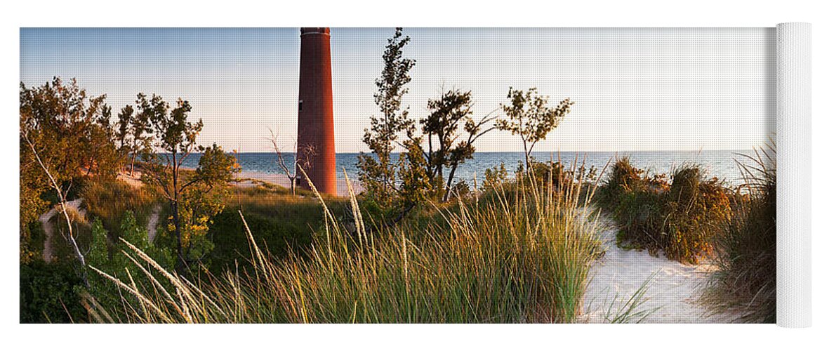 Beach Yoga Mat featuring the photograph Little Sable Point Light Station #1 by Larry Carr