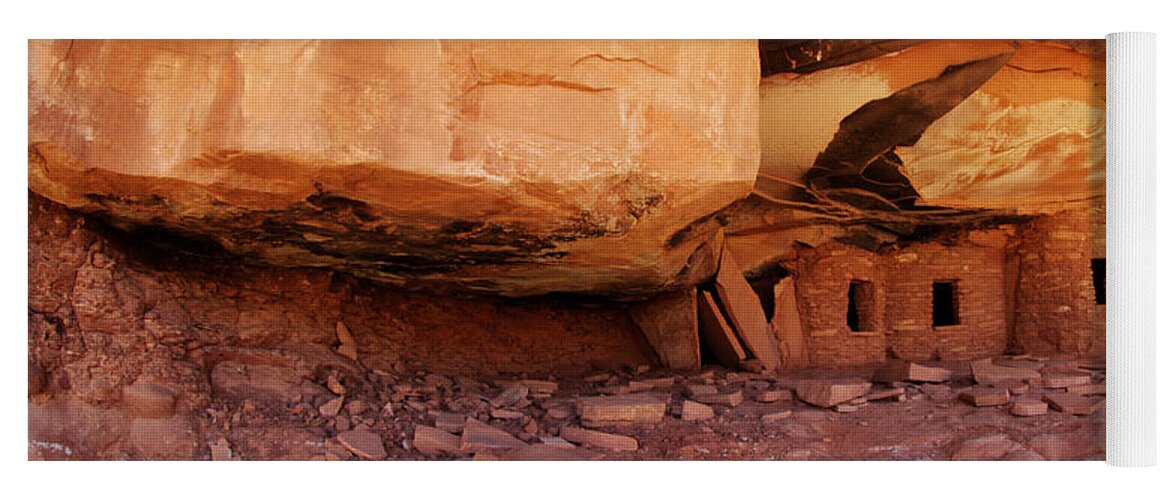 Cliff Dwellings Yoga Mat featuring the photograph Roof Falling In Ruin Utah #1 by Bob Christopher