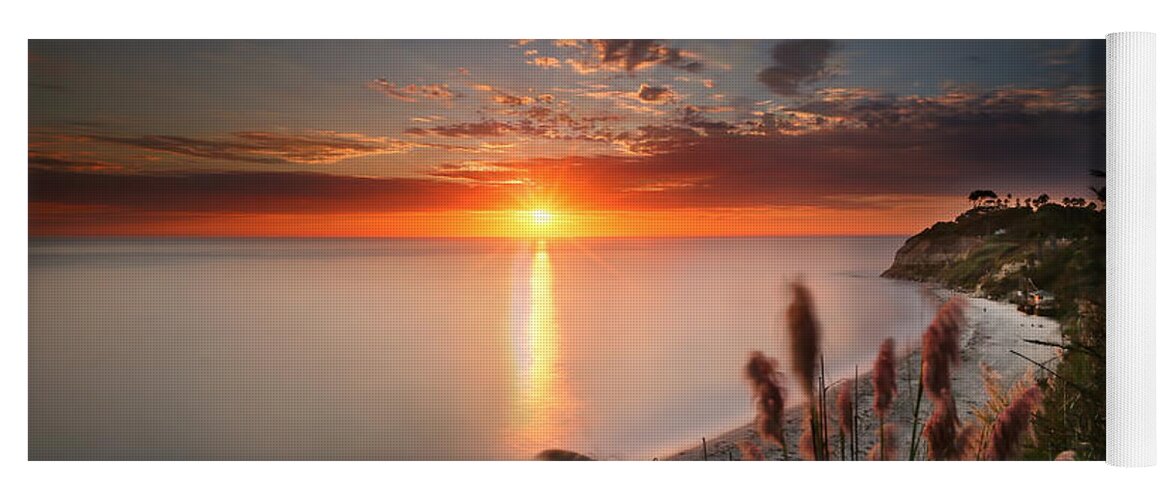 Sunset Yoga Mat featuring the photograph Sunset at Swamis Beach 2 by Larry Marshall