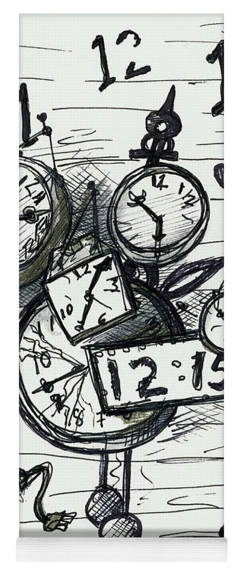 Time Yoga Mat featuring the drawing Broken Clocks by Rene Capone