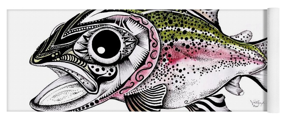 Rainbow Trout Yoga Mat featuring the painting Abstract Alaskan Rainbow Trout by J Vincent Scarpace