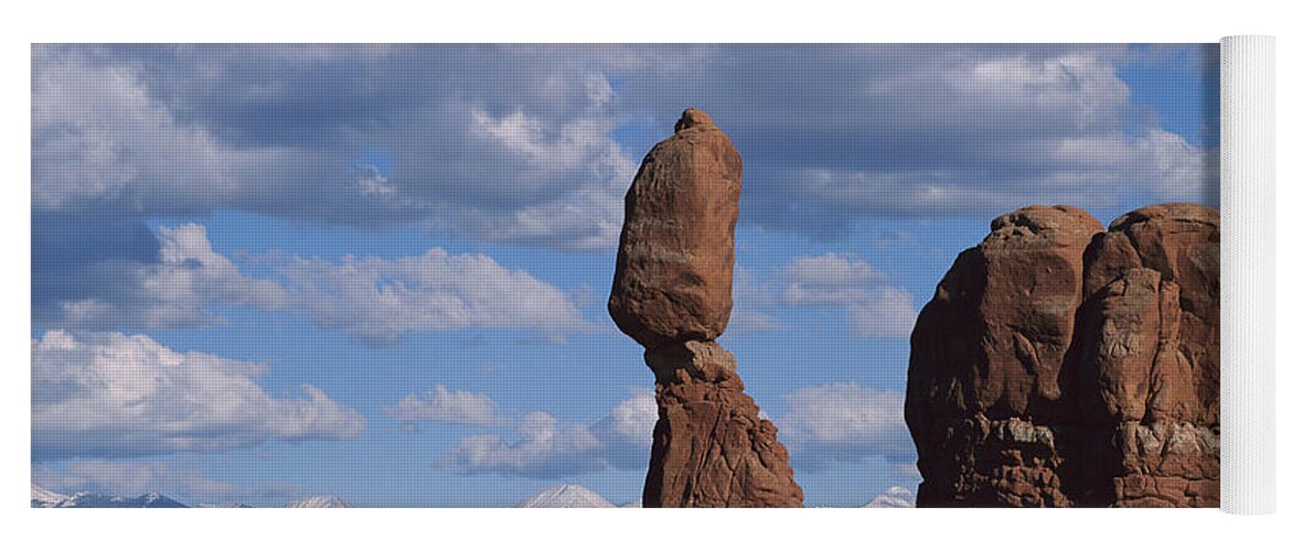 00175041 Yoga Mat featuring the photograph Balanced Rock Under Cloudy Skies Arches by Tim Fitzharris
