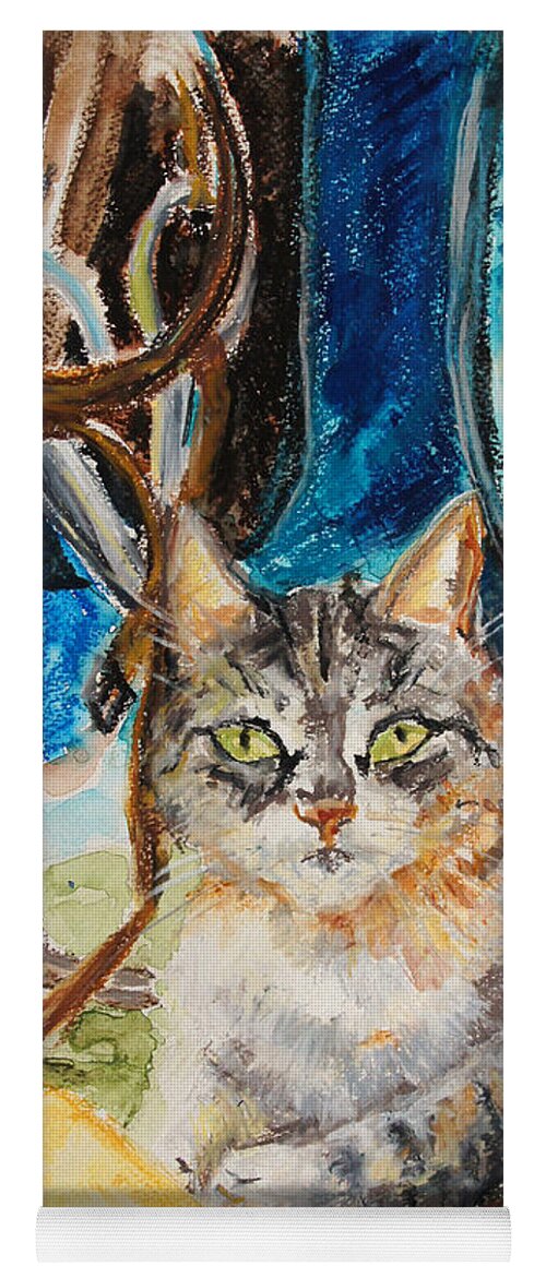 Cat Yoga Mat featuring the drawing Barn Cat by Barbara Pommerenke