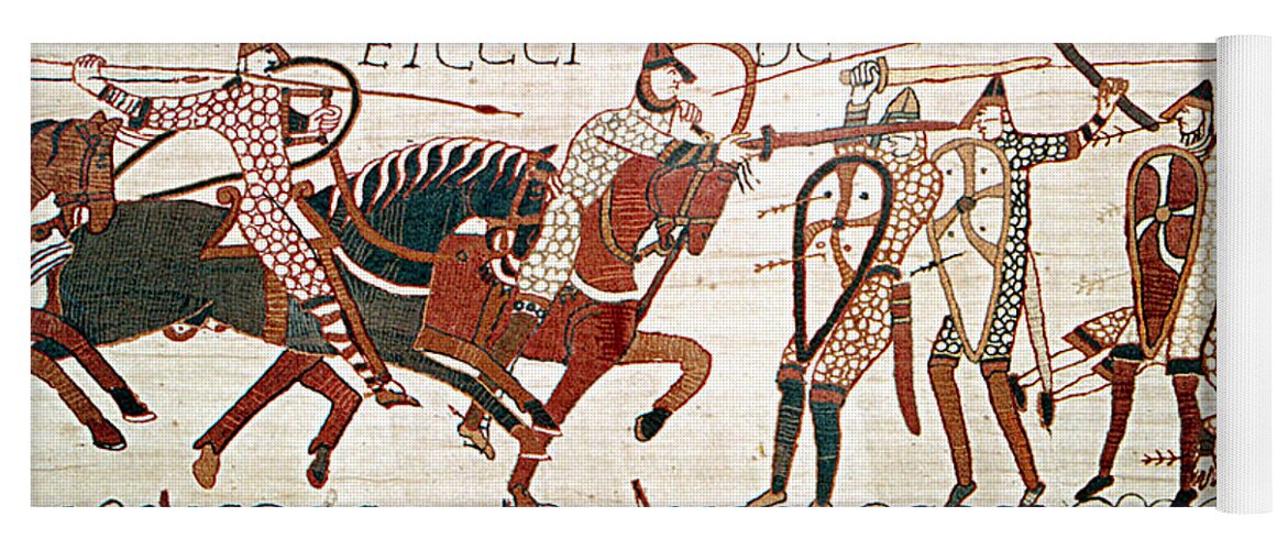 History Yoga Mat featuring the photograph Battle Of Hastings Bayeux Tapestry by Photo Researchers