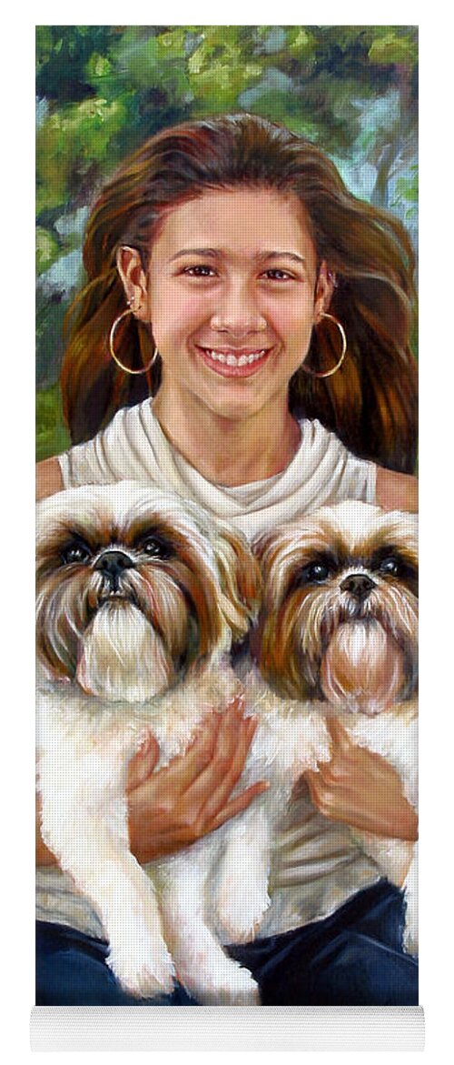  Yoga Mat featuring the painting Brittany and her Shih Tzusu by Nancy Tilles