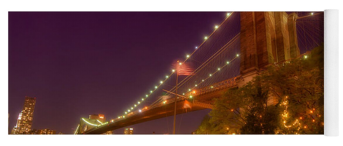 Art Yoga Mat featuring the photograph Brooklyn Bridge At Night by Yhun Suarez