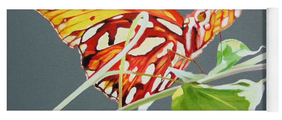 Butterfly Yoga Mat featuring the painting Butterfly on Vine by Jimmie Bartlett