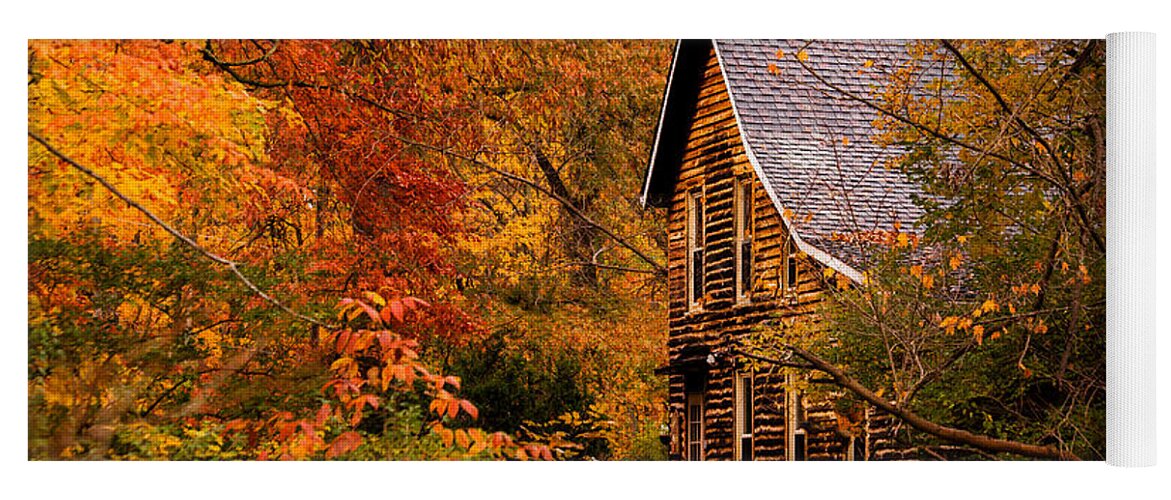 Autumn Yoga Mat featuring the photograph Cabin in the Fall by Keith Allen
