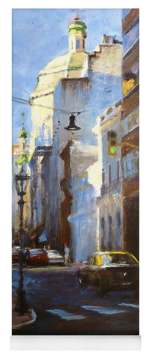 Landscape Yoga Mat featuring the painting Calle Defensa by Peter Salwen