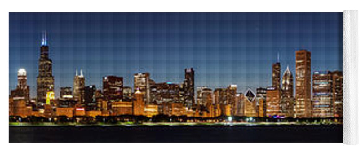 Chicago Skyline Yoga Mat featuring the photograph Chicago Skyline at Night by Semmick Photo