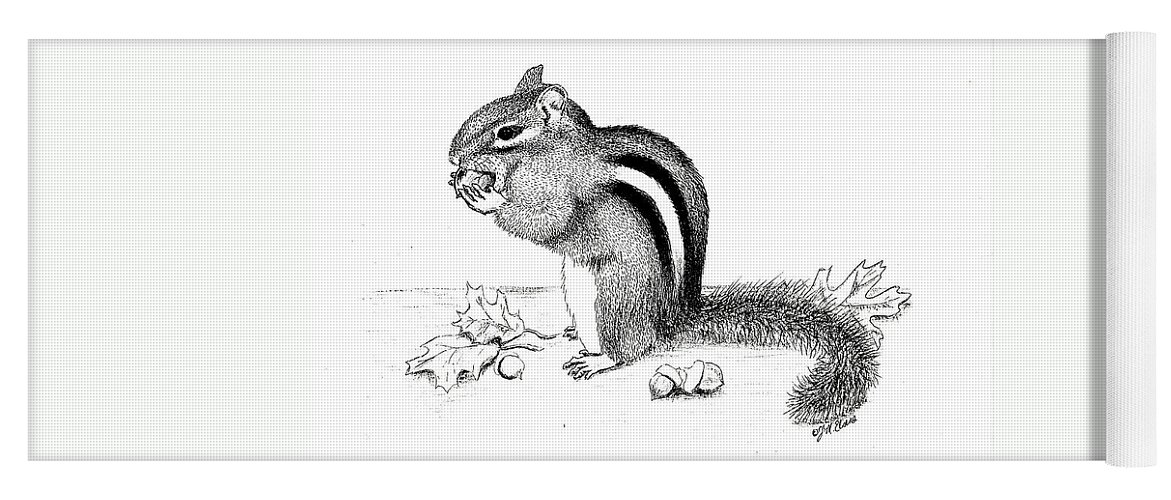 Chipmunk Yoga Mat featuring the drawing Chipmunk by Jackie Irwin