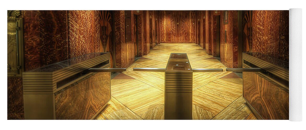  Yhun Suarez Yoga Mat featuring the photograph Chrysler Building Elevator Lobby by Yhun Suarez